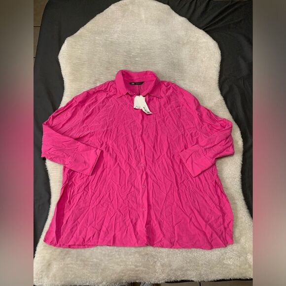 New Zara Womens Pink Button Down Modal‎ Shirt Size XL Top Long Sleeve - Picture 1 of 9